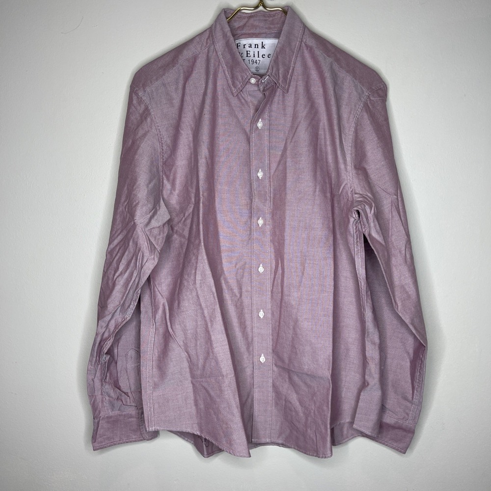 Mens Frank & Eileen Finbar Cotton Purple Button Front Oxford Large L